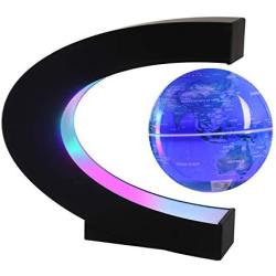 Magnetic Levitating Globe with LED Light, 3 C Shape Base Floating Globes, Rotating World Map, Cool Tech Gift for Men Father Boys, Birthday Gifts for Kids, Desk Gadget Decor in Office Home (Blue 1)