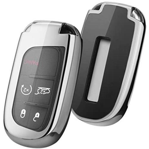 ELOHEI Key Fob Cover Case for 2017 2018 2016 Jeep Grand Cherokee Wrangler Compass Cherokee Renegade Patriot Grand Comander 3 4 5 Buttons Protector (Silver)