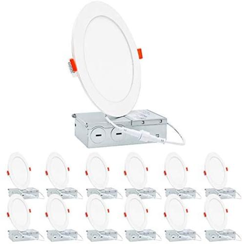 Yueximei 12W 6 Inch Ultra-Thin Recessed Ceiling Light with Junction Box,5000K Daylight, 100W Equiv, Dimmable, 900LM High Brightness, Hotels, Home,Corridors， ETL&Energy Star Certified,12 Pack