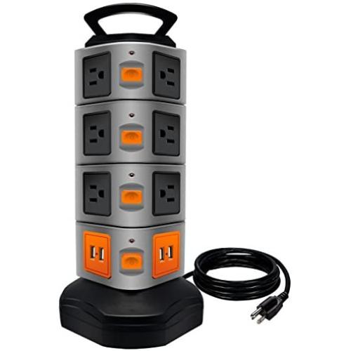 Power Strip Tower, Lovin Product Surge Protector Electric Charging Station, 14 Outlet Plugs with 4 USB Slot 6 feet Cord Wire Extension Universal Charging Station (1-Pack)