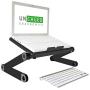 Uncaged Ergonomics WorkEZ LIGHT Ergonomic Portable Lightweight Folding Aluminum Laptop Cooling Stand & Lap Desk Tray for Bed Couch. Adjustable height angle tilt notebook computer macbook desktop riser table-top holder, black (WELb)