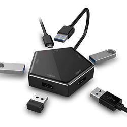 New Pentagonal 4-Port USB3.0 Hub,Rechargeable High-Speed Splitter with Micro External Power Jack