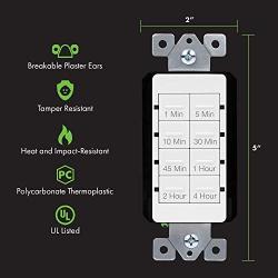 TOPGREENER Wall Countdown Timer Switch, 1-5-10-30-45 min, 1-2-4 Hour Delay Times, Light Switch Timer, 600W LED, 1/2Hp, Neutral Wire Required, UL Listed, TGT08-4, 4-Pack