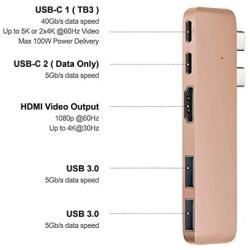 Purgo Mini USB C Hub Adapter Dongle for MacBook Air M1 2020-2018 and MacBook Pro M1 2020-2016, with 4K HDMI, 100W PD, 40Gbps TB3 5K@60Hz, USB-C and 2 USB 3.0 (Gold)
