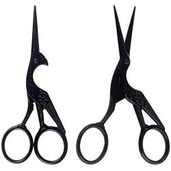 BIHRTC Pack of 2 Scissors Embroidery Scissors 4.5 Inch Black Stork Scissors Sharp Stainless Steel Scissors Small Sewing Scissors for Craft Sewing Handmade Needpoint Artwork Cross-Stitch