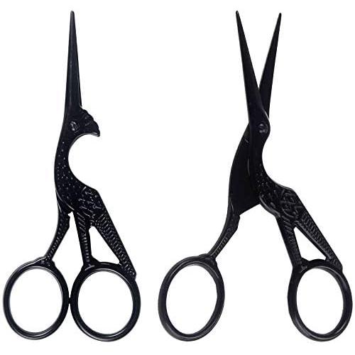 BIHRTC Pack of 2 Scissors Embroidery Scissors 4.5 Inch Black Stork Scissors Sharp Stainless Steel Scissors Small Sewing Scissors for Craft Sewing Handmade Needpoint Artwork Cross-Stitch