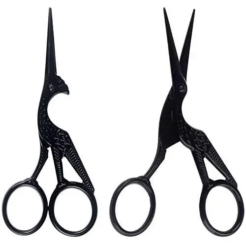 BIHRTC Pack of 2 Scissors Embroidery Scissors 4.5 Inch Black Stork Scissors Sharp Stainless Steel Scissors Small Sewing Scissors for Craft Sewing Handmade Needpoint Artwork Cross-Stitch
