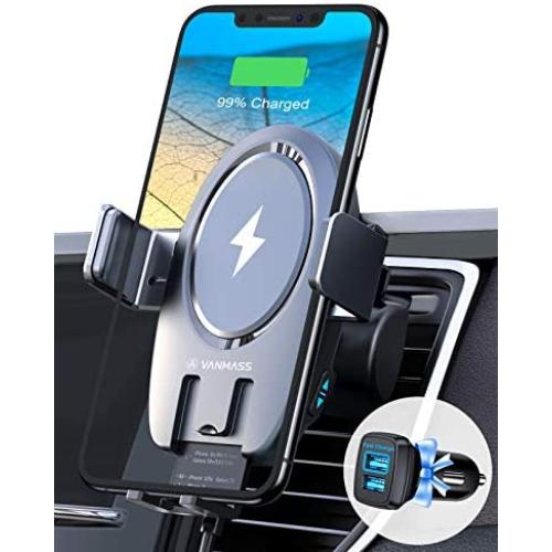[2021 Upgraded] VANMASS 15W Wireless Car Charger Mount Auto Clamping, Thermostatic Fast Charging, Air Vent Holder Charger for iPhone 12 11 XR XS X 8, Samsung S21 S20 S10 S9 Note 20, Pixel 4XL 3XL,LG