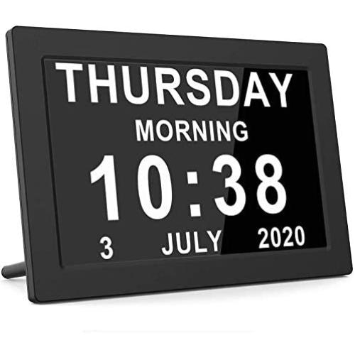 Digital Alarm Clock Wall Bedroom Calendar, 16 Reminders 5 Custom Alarms, Memory Loss Elderly Seniors Dementia Sufferers Alzheimers Vision Impaired Children - Black