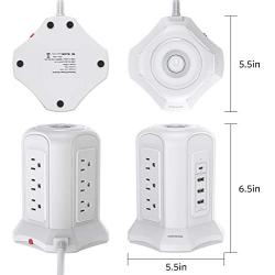 USB C Power Strip Tower Surge Protector Electric Charging Station with USB-C,9 AC Outlets,3 USB Ports,One Type C Port,9.8ft Extension Lead for Office,Home, Cafe,Shop,Restaurant(White) NVEESHOX