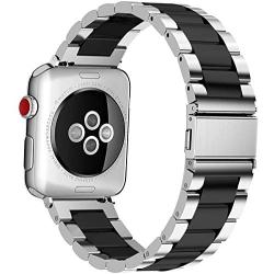 Fullmosa Compatible Apple Watch Band 40mm 44mm 38mm 42mm with Watch Case, Stainless Steel Metal for Apple Watch Series SE 6 5 4 3 2 1 Bands, 38mm 40mm Silver+Black