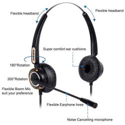 VoiceJoy Call Center Noise Cancelling Corded Binaural Headset Headphone with Mic Microphone with USB Plug for Computer and Laptop, Volume Control and Mute Switch