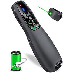 Wireless Presentation Remote, RF 2.4Ghz USB Rechargeable Powerpoint Presenter Clicker Remote Control Pointer for Mac/PC (Green)……