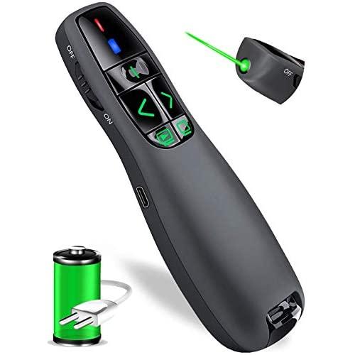 Wireless Presentation Remote, RF 2.4Ghz USB Rechargeable Powerpoint Presenter Clicker Remote Control Pointer for Mac/PC (Green)……