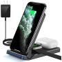 Wireless Charger, QTlier 3 in 1 Qi-Certified 15W Wireless Charging Station for Apple iWatch SE/6/5/4/3/2/1, AirPods Pro/2, Charging Stand for iPhone 12/11/X/XS/XR/Xs Max/8/8 Plus/Samsung (Black)
