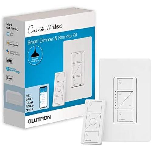 Lutron Caseta Wireless Smart Lighting Dimmer Switch and Remote Kit for Wall & Ceiling Lights, P-PKG1W-WH, White