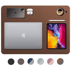 Leather Desk Pad 24'' x 17'', Vine Creations Office Desk Mat Waterproof Brown/Dark Gray, Smooth PU Leather Mouse Pad and Writing Surface, Top of Desks Protector, Dual-Sided Blotter Decor