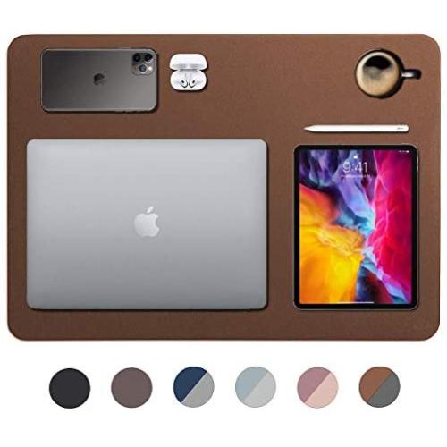 Leather Desk Pad 24'' x 17'', Vine Creations Office Desk Mat Waterproof Brown/Dark Gray, Smooth PU Leather Mouse Pad and Writing Surface, Top of Desks Protector, Dual-Sided Blotter Decor