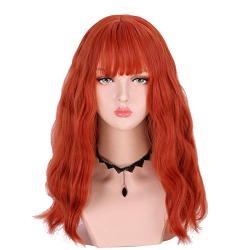 Honcloud Medium Length Curly Wig With Bang For Women Girls (orange)
