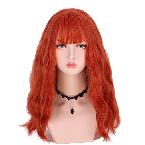 Honcloud Medium Length Curly Wig With Bang For Women Girls (orange)
