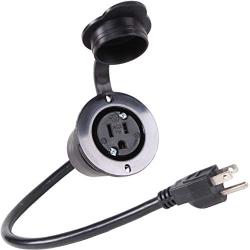 15A Weatherproof Outdoor Power Outlet by Journeyman-Pro 15 Amp 125 Volt NEMA 5-15R Receptacle Kit with Integrated 20'' Extension Cord + Waterproof Rubber Cover (GCR1-BLACK)