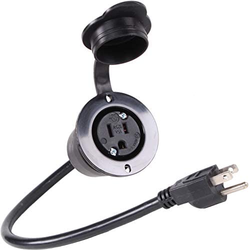 15A Weatherproof Outdoor Power Outlet by Journeyman-Pro 15 Amp 125 Volt NEMA 5-15R Receptacle Kit with Integrated 20'' Extension Cord + Waterproof Rubber Cover (GCR1-BLACK)