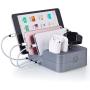 KeyEntre 6 Port USB Charging Station Multi Device USB Charging Dock Station HUB Desktop Charger Stand Organizer Compatible for iPhone ipad Airpods iwatch Kindle Tablet Multiple Devices, Silver