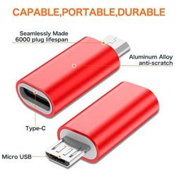 USB C to Micro USB Adapter, (4-Pack) Type C Female to Micro USB Male Convert Connector Support Charge & Data Sync Compatible with Samsung Galaxy S7/S7 Edge, Nexus 5/6 and Micro USB Devices (Red)