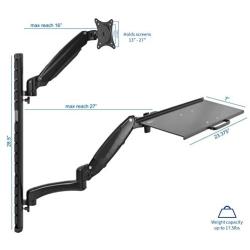 VIVO Black Sit-Stand Wall Mount Counterbalance Height Adjustable Monitor and Keyboard Workstation for Screens up to 27 inches STAND-SIT1K