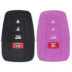 LemSa 2Pcs Silicone Keyless Entry Remote Car Smart Key Fob for Toyota Camry C-HR Prius 2017 2018 2019 RAV4 XLE Hybrid XSE Avalon Corolla HYQ14FBC, Black Pruple