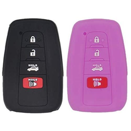 LemSa 2Pcs Silicone Keyless Entry Remote Car Smart Key Fob for Toyota Camry C-HR Prius 2017 2018 2019 RAV4 XLE Hybrid XSE Avalon Corolla HYQ14FBC, Black Pruple
