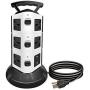 Anthenn 6 FT Power Strip Tower Surge Protector 2500W Electric Charging Station with Handle 11 Widely Spaced AC Outlets with 2 USB Slot for Home Office (3 Layer, Black)