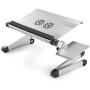 WorkEZ Cool Adjustable Laptop Cooling Stand & Lap Desk Tray for Bed Couch with 2 Fans 3 USB Ports Mouse Pad. Ergonomic aluminum height tilt angle macbook riser portable standing desk converter,Silver