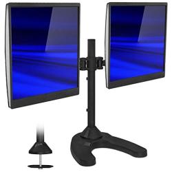 Mount-It! Free Standing Dual Monitor Stand | Double Arm Desk Mount Fits Two x 21 24 27 Inch Computer Screens | 2 Heavy Duty Full Motion Adjustable Arms | VESA 75 100 Compatible | Grommet Base Included