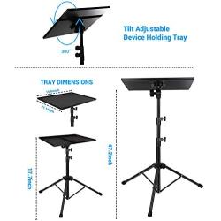 Projector Laptop Tripod Stand - Computer, Tablet, DJ Equipment Holder Mount with Gooseneck Phone Holder Height Adjustable Up to 42 Inches w/ 15 x 11 Plate Size - Perfect for Stage or Studio Use