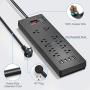 Power Strip, QOLIXM Surge Protector with 10 AC Outlets & 4 USB Ports (5V/4.2A)， 1875W/15A, 6 Feet Long Extension Cord for Multiple Devices Smartphone Tablet Laptop Computer