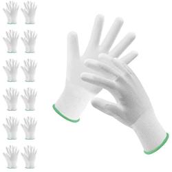 Kmitmuk 12 Pairs Ultra-Thin Polyurethane Coated Gardening and Work Gloves, Plain Nylon Knit Glove, White Polyester/ White PU Coating, Size X-Large