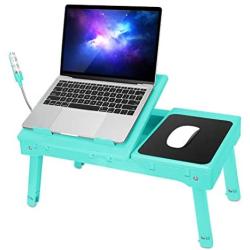 Laptop Desk for Bed Laptop Tray Table Foldable Stand Desk with Cooling Fan, 4 Port USB Hub, Adjustable LED Light, Mouse Pad and Storage Box for Working, Reading on Bed Couch Sofa (Aqua)