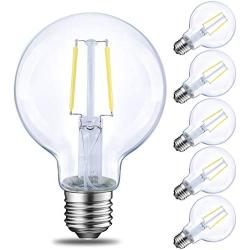 LED Globe G25 Dimmable Edison Light Bulb, 40 Watt Equivalent, 5000K,350LM, E26 Medium Screw Base, Christmas Light, G80 LED Edison Light Bulb, UL Listed, 6-Pack