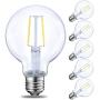 LED Globe G25 Dimmable Edison Light Bulb, 40 Watt Equivalent, 5000K,350LM, E26 Medium Screw Base, Christmas Light, G80 LED Edison Light Bulb, UL Listed, 6-Pack