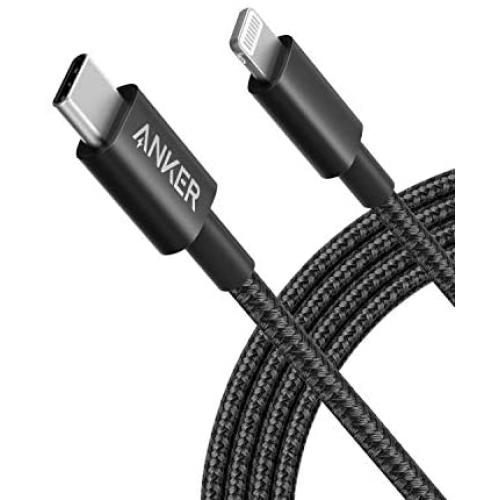 Anker New Nylon USB-C to Lightning Charging Cord for [6ft MFi Certified] for iPhone 12/11 Pro/X/XS/XR / 8 Plus, Supports Power Delivery (Black)