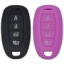 WEIBISS 2 Pack 4 Buttons Rubber Silicone Smart Key Cover Case Shell Fob Holder Bag Keyless Protector Fit for Hyundai Kona Azera Grandeur IG, Black Purple