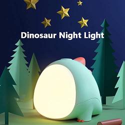 Cute Dinosaur Night Light for Kids, Anti-Blue light LED Night Light Gift for Baby, Breastfeeding, Diaper Changing, Bedroom, Rechargeable Dimmable (Warm & Cold) Portable Nursery Night Lamp Timer(Green)