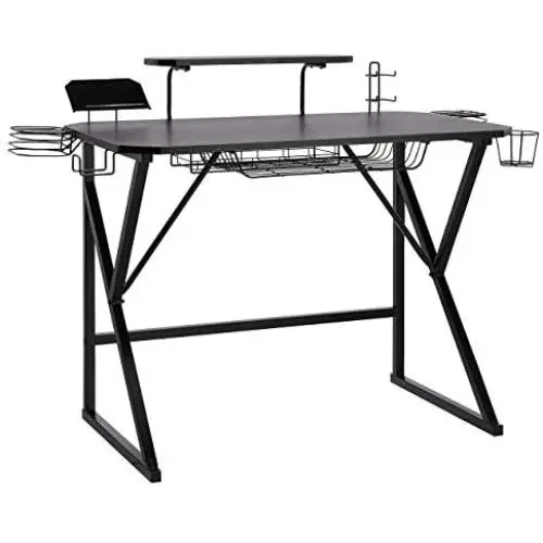 Amazon Basics Gaming Computer Desk with Storage for Controller, Headphone & Speaker - Black