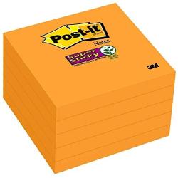 Super Sticky Notes, 3x3 in, 5 Pads, 2X The Sticking Power, Neon Orange, Recyclable