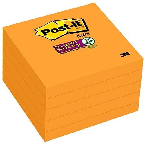 Super Sticky Notes, 3x3 in, 5 Pads, 2X The Sticking Power, Neon Orange, Recyclable