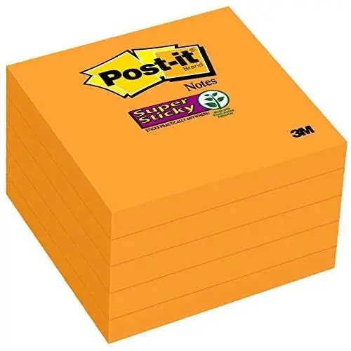 Super Sticky Notes, 3x3 in, 5 Pads, 2X The Sticking Power, Neon Orange, Recyclable