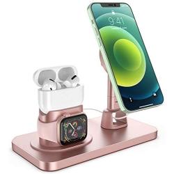 wegoodsun for Stand for Magsafe Charger,Apple Watch/AirPods Pro iPhone 12/12 Pro/12 Pro Max Charging Station for Multiple Devices Products Holder Desk Dock Base Mount(Not Included MagSafe)(Rose Gold)