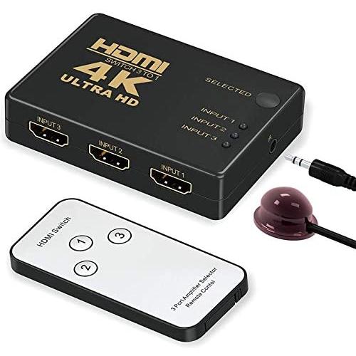 HDMI Switch 4k,GANA Intelligent 3-Port HDMI Switcher,Splitter, Supports 4K, Full HD1080p, 3D with IR Remote
