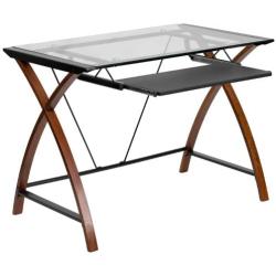 Flash Furniture Glass Computer Desk with Pull-Out Keyboard Tray and Crisscross Frame